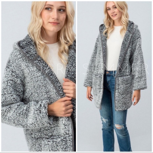 ❄️MOCHA SPECKLED SHERPA CARDIGAN HOODIE - Picture 3 of 4